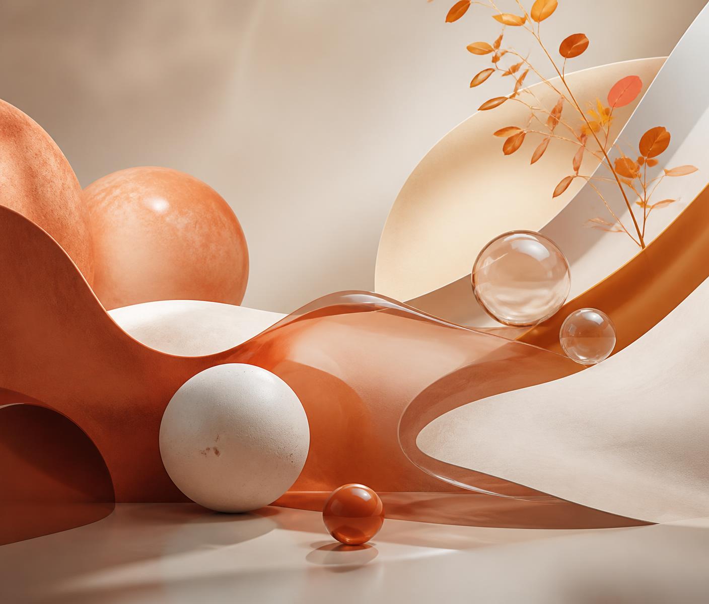 Abstract motion design composition in warm orange and cream